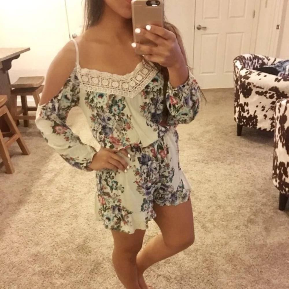 Cold shoulder cream and floral romper